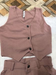 Mauve Chic 2-Piece Vest and Wide-Leg Pant Co-ord S