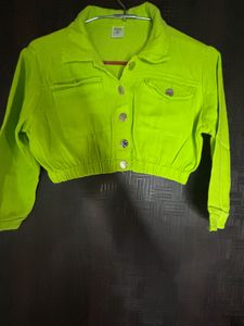 Lime Green Cropped Denim Jacket