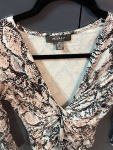 Snake Print Twist Front Long Sleeve Bodysuit