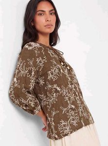 Brown Floral Tie-Neck Blouse