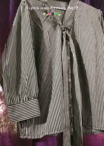 Chic Striped Tie-Neck Blouse