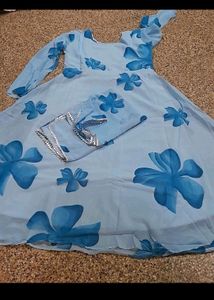 Blue Floral Print Dress