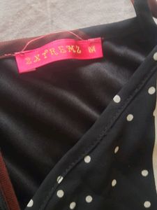Long Dress Black With Tie Up Shoulder Straps And Brown And Blue Detail