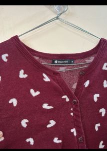 Burgundy Heart Print Cardigan