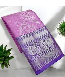 Elegant Lavender Silk Saree with Purple Border