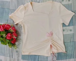 Cream Ruched Detail Top