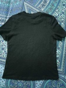 Black Ribbed Top with Button Detail