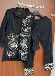 Black Co-ord set with Floral Embroidery