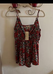 Beautiful Women Red And Green Floral Play suit