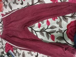 Maroon Velour Track Pants with White Stripes