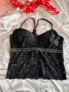 Black Lace Bralette with Rhinestones