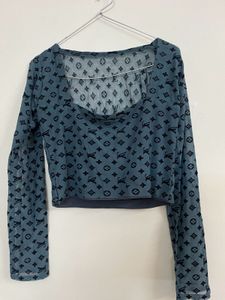 Designer Print Mesh Crop Top