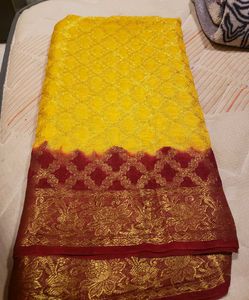 Vibrant Yellow & Maroon Saree