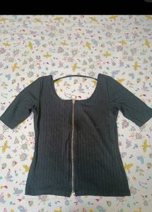 Ribbed Zipper Front Top