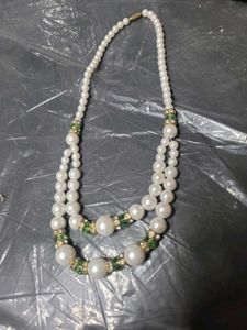 Elegant Pearl & Green Gem Necklace