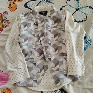 Geometric Print Button-Up Shirt