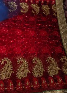 Stunning Red Embroidered Saree without blouse