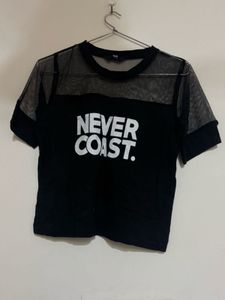 Sheer Mesh "Never Coast" Graphic Tee