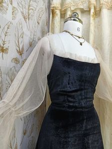 Elegant Black Velvet Dress with Sheer Sleeves