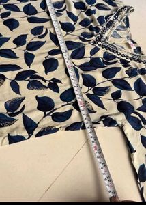White Kurta with Blue Leaf Print