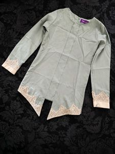 Elegant Light Blue Kurta with Lace Detail