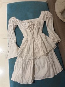White Off-Shoulder Tiered Mini Dress