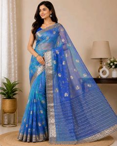 Stunning Blue Floral Saree
