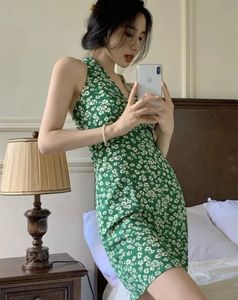 Green Floral Halter Neck Dress