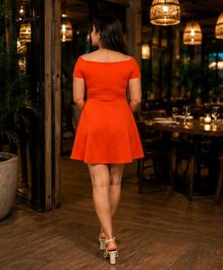 Off-Shoulder Orange Flare Dress