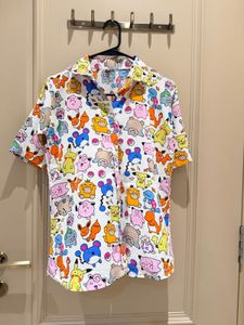 Pokemon Cartoon Print Button-Up Shirt