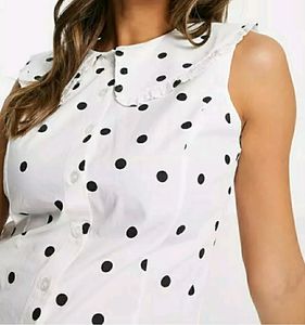 Influence Peter Pan Collar Cami In White Polka Dot