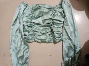 Satin Ruched Puff Sleeve Top