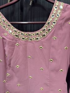 Elegant Pink Kurti with Gold Embellishments
