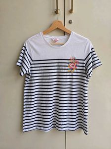 Striped T-Shirt with Floral Accent