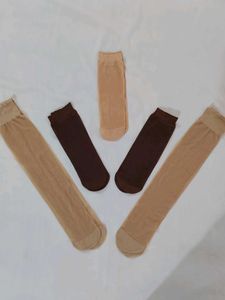 New Nylon Socks (5 Pairs) dark brown and nude.