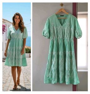 Chic Mint Green Embroidered Dress