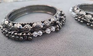 Elegant Oxidized Bangles with Crystals