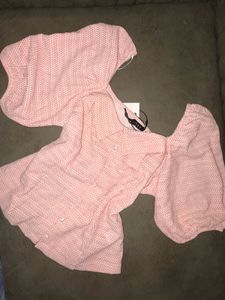 Puff Sleeve Textured Button-Up Top