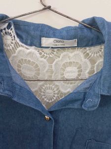 Denim Lace Sleeve Shirt