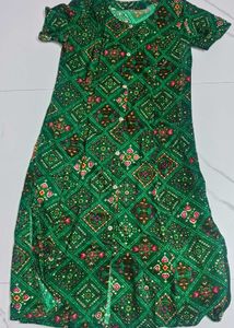 Green Printed Kurta Set with Red Dupatta &amp; Pants