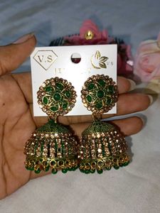 Exquisite Green Jhumka Earrings