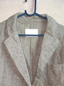 Grey Textured Blazer Winter Jacket Oversized