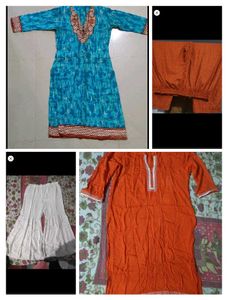 Blue & Orange Kurta Set with Pants