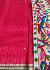 Free 3 Blouse Pieces Premium Self Woven Red Saree