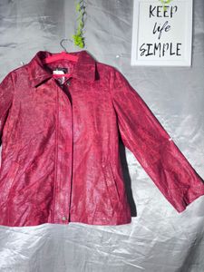Chic red  Textured  leather Jacket