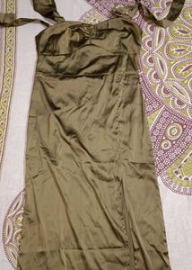 Satin  Olive Dress 💐🌹