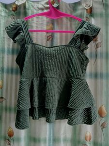 Chic Green Textured Peplum Top