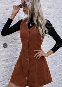 Brown Corduroy Button-Up Mini Dress