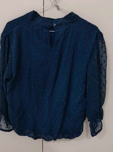 Elegant Navy Blue Swiss Dot Blouse