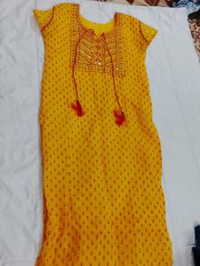 Vibrant Yellow Kurta with Red Print